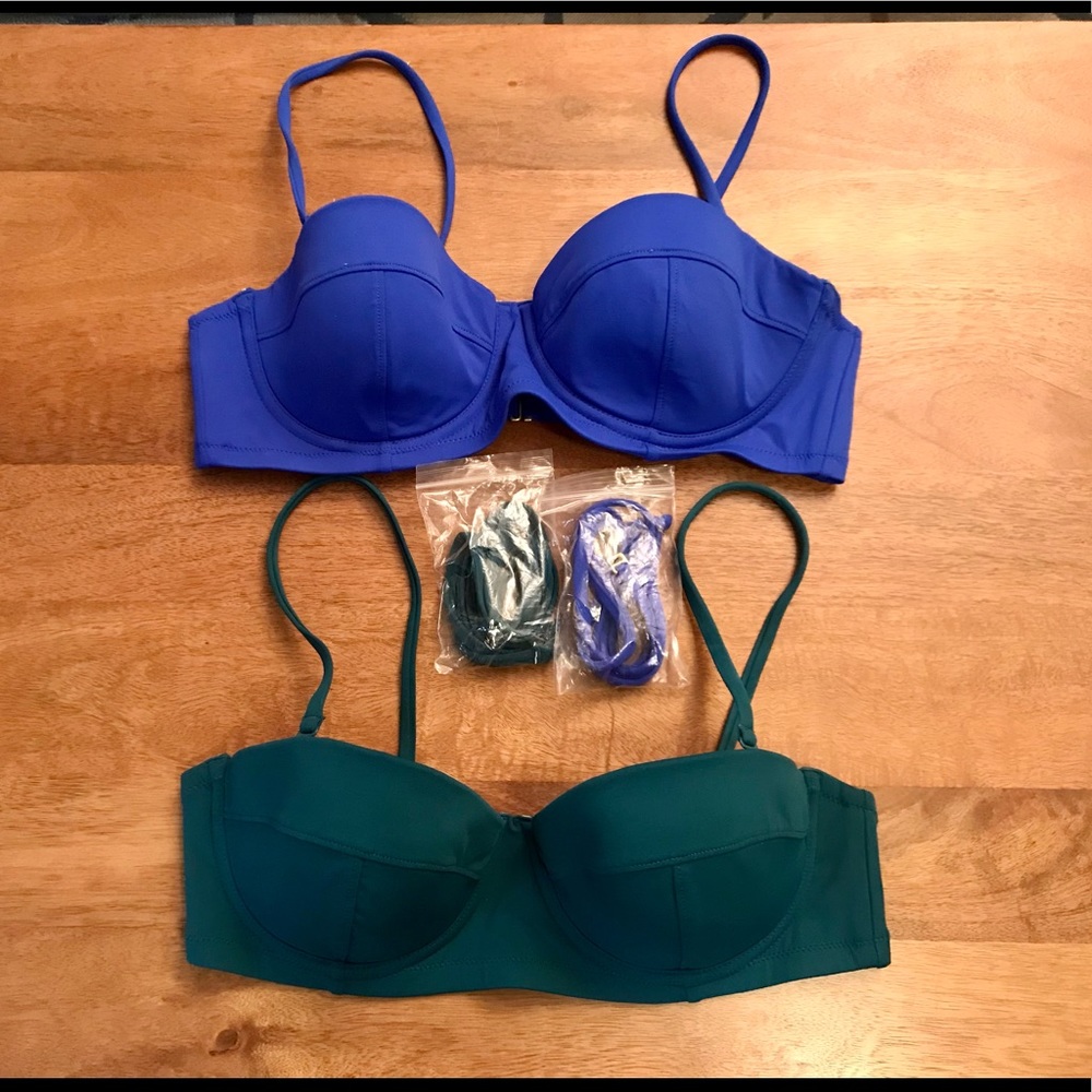 JCrew 32C green underwire strapless bikini top